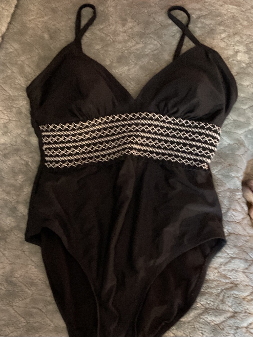 Kona Sol Black One-Piece Swimsuit with White Embroidered Waistband